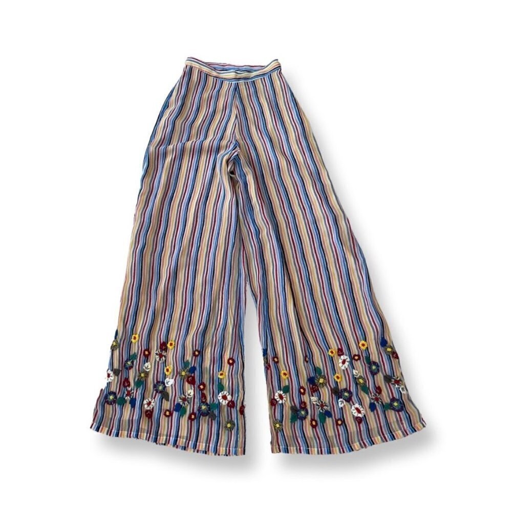 Intropia multicolor stripped hand embroidered pants size  2